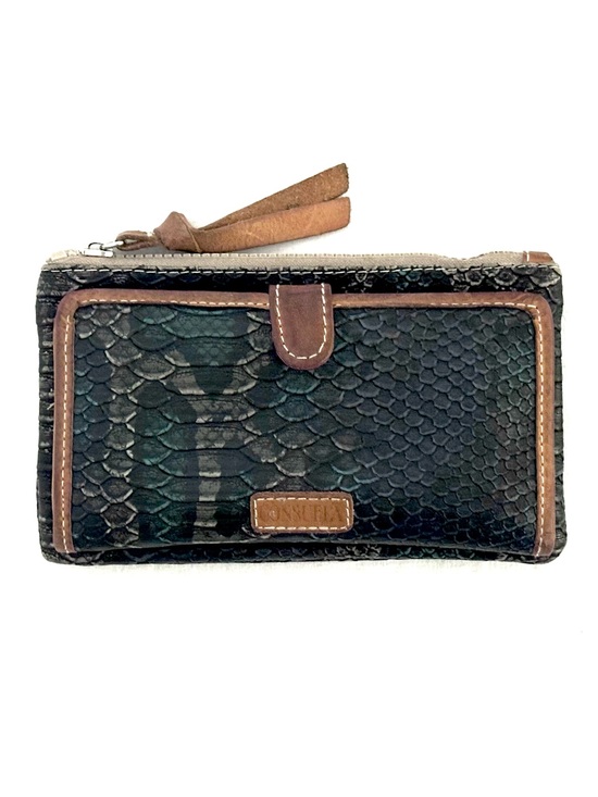 Consuela Handbags - Consuela “Rattler” Snake-Embossed Leather Wallet with Brown Trim
